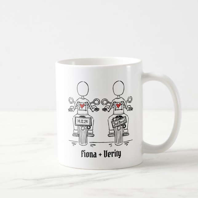 Custom Two Brides Biker Motorcycle Wedding Coffee Mug (Right)