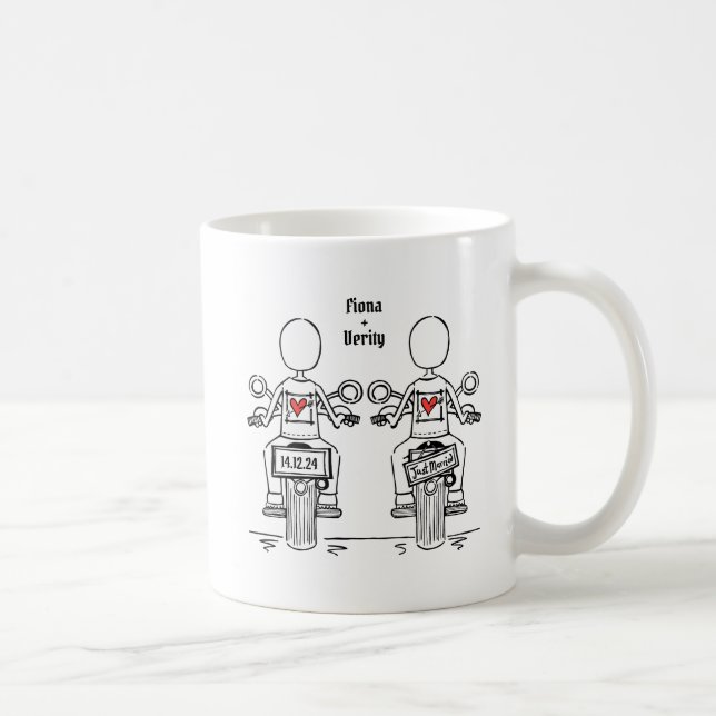Custom Two Brides Biker Motorcycle Wedding Coffee Mug (Right)