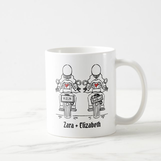 Custom Two Brides Biker Motorcycle Wedding Coffee Mug (Right)