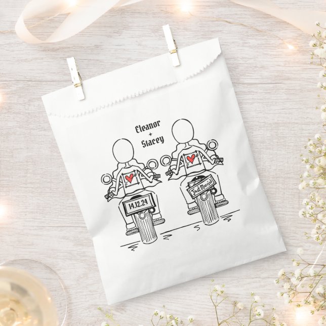 Custom Two Brides Biker Motorcycle Wedding Favour Bags (Clipped)