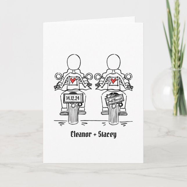 Custom Two Brides Biker Motorcycle Wedding Invitation (Front)