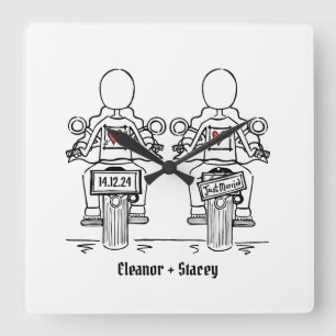 Custom Two Brides Biker Motorcycle Wedding Square Wall Clock