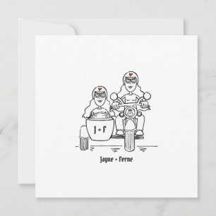 Custom Two Brides Motorbike and Sidecar Wedding Invitation