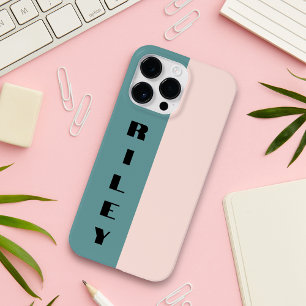 Custom Two Colour Block Rose Pink Teal Big Name Case-Mate iPhone 14 Pro Max Case