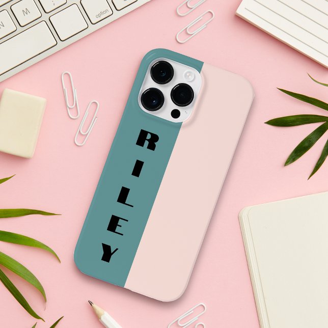 Custom Two Colour Block Rose Pink Teal Big Name Case-Mate iPhone Case (Creator Uploaded)