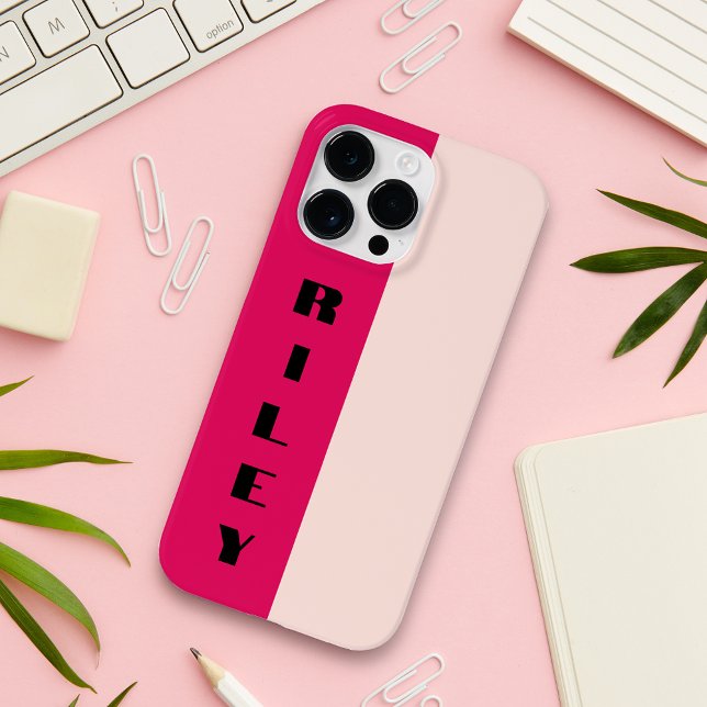 Custom Two Colour Block Rose Raspberry Big Name iPhone Case (Creator Uploaded)