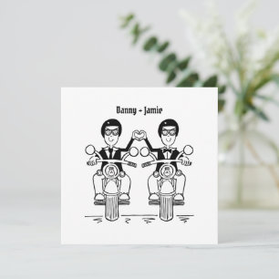 Custom Two Grooms Biker Motorcycle Evening Wedding Invitation