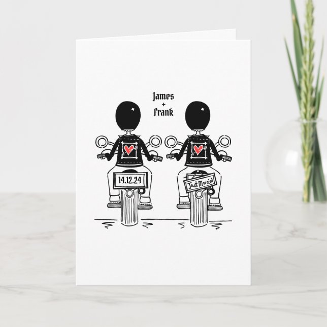 Custom Two Grooms Biker Motorcycle Evening Wedding Invitation (Front)