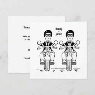 Custom Two Grooms Biker Motorcycle Evening Wedding Invitation