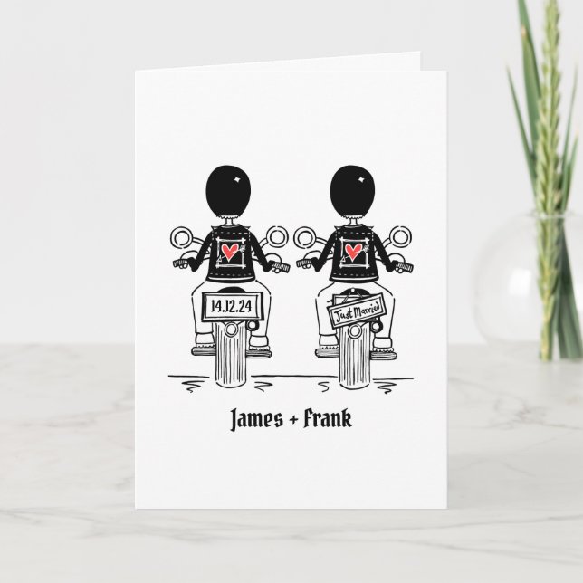 Custom Two Grooms Biker Motorcycle Evening Wedding Invitation (Front)
