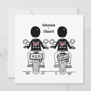 Custom Two Grooms Biker Motorcycle Wedding Invitation