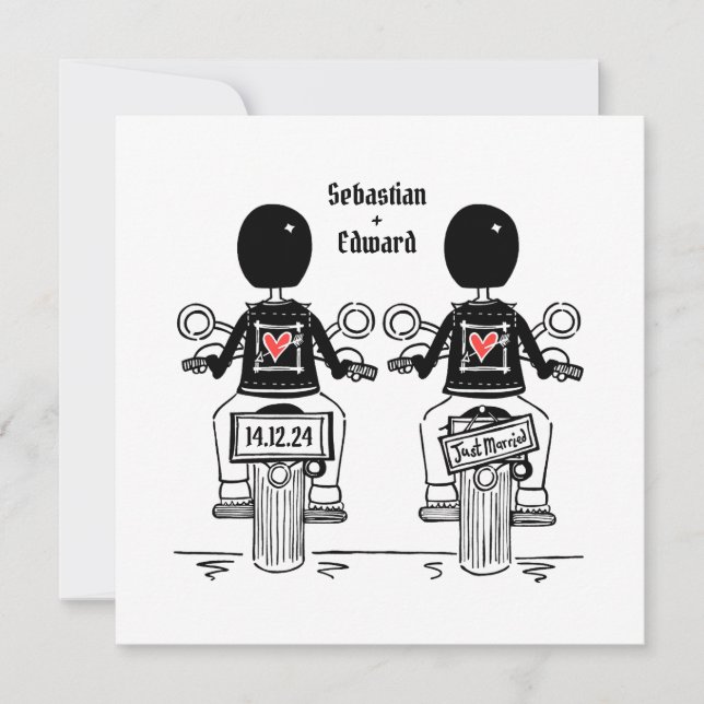 Custom Two Grooms Biker Motorcycle Wedding Invitation (Front)
