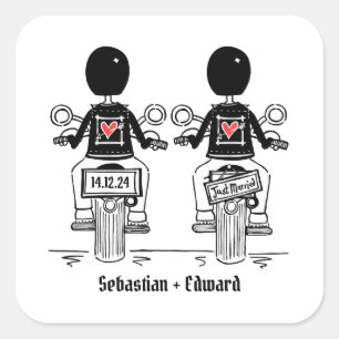 Custom Two Grooms Biker Motorcycle Wedding Square Sticker