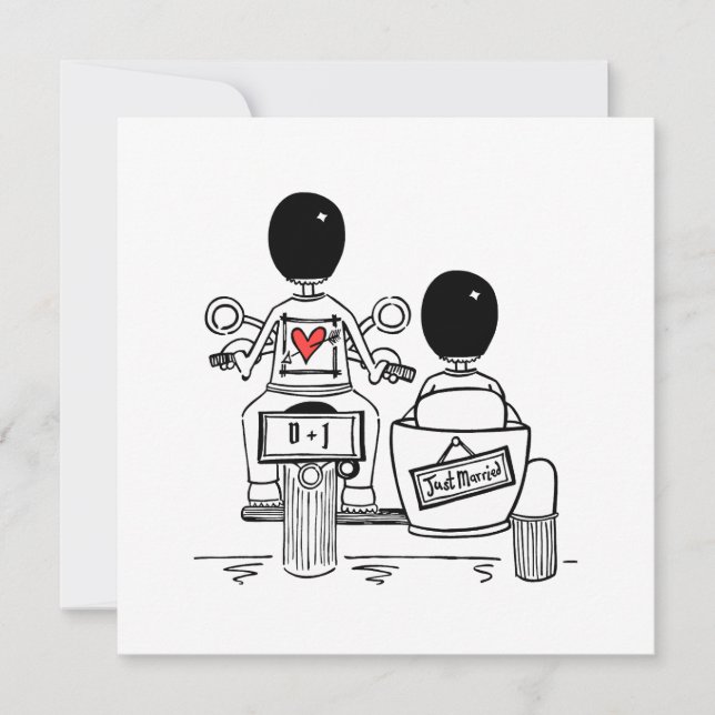 Custom Two Grooms Motorbike and Sidecar Wedding Invitation (Front)