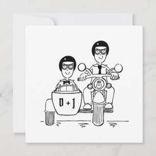 Custom Two Grooms Motorbike and Sidecar Wedding Invitation