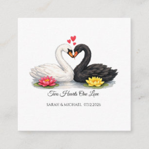 Custom Two Hearts One Love Swans Wedding Enclosure Card