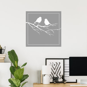 Custom Two Little White Sparrow Birds Silhouette Poster