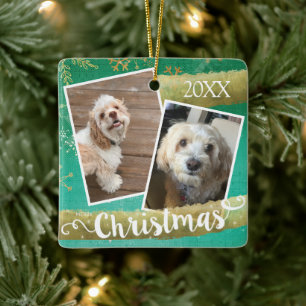 Custom Two Photo Christmas Ceramic Ornament