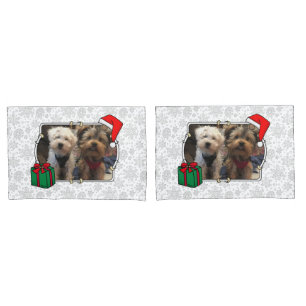 Custom Two Photo Christmas Santa Hat Pet HO HO HO Pillowcase