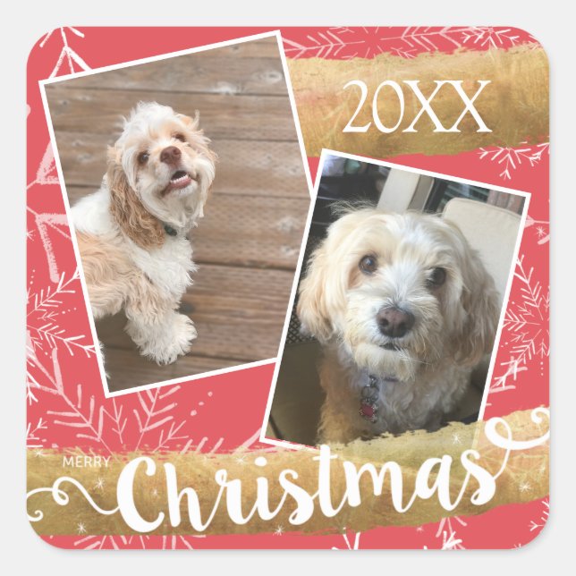 Custom Two Photo Christmas Square Sticker (Front)