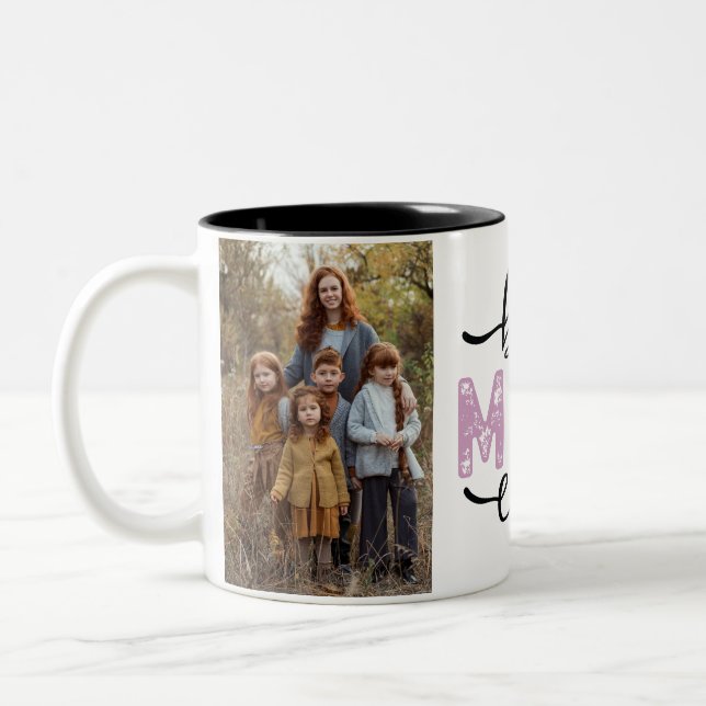 Custom Two Photo Double Sided Best Mum Ever Two-Tone Coffee Mug (Left)
