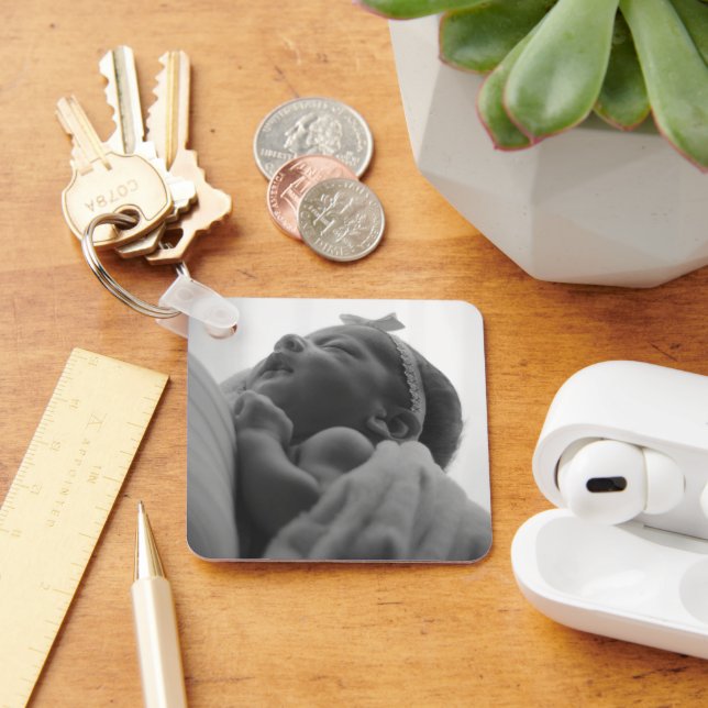  Custom Two Photo Double Sided Square Key Ring (Desk)