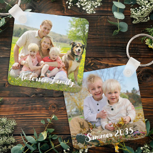 Custom Two Photo Family Double Sided Personalized Key Ring