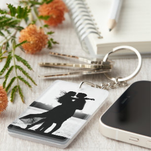 Custom Two Photo Make it Black And White Key Ring