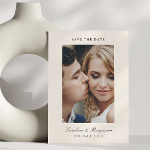 Custom Two Photo Script QR Ivory Elegant Wedding  Save The Date