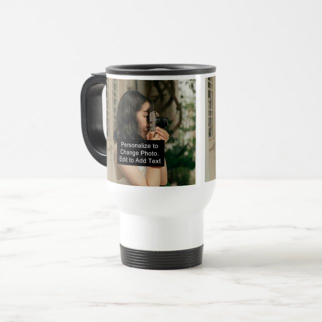 Custom Two Photos Artwork Slogan 15 oz White Travel Mug (Front Left)