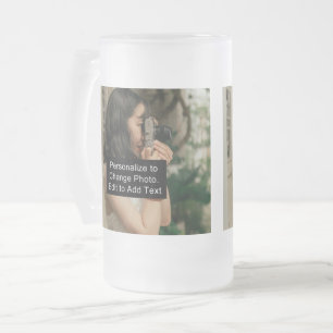 Custom Two Photos Artwork Slogan 16 oz Frosted Glass Beer Mug