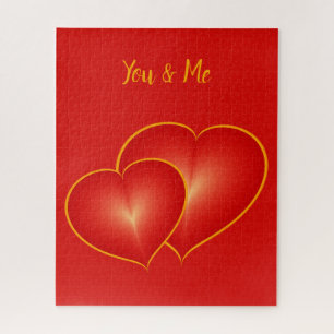 Custom Two Red Hearts, Modern Digital Art Graphic Jigsaw Puzzle