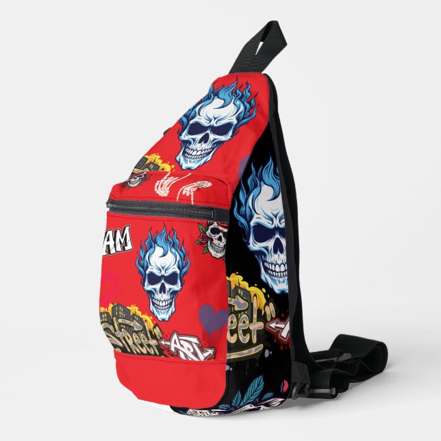 Custom two tones streetart illustrations Spooky  Sling Bag (Right Corner)