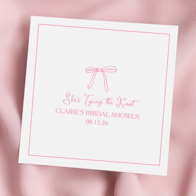 Custom "Tying the Knot" Pink Bow Bridal Shower Napkin (Creator Uploaded)