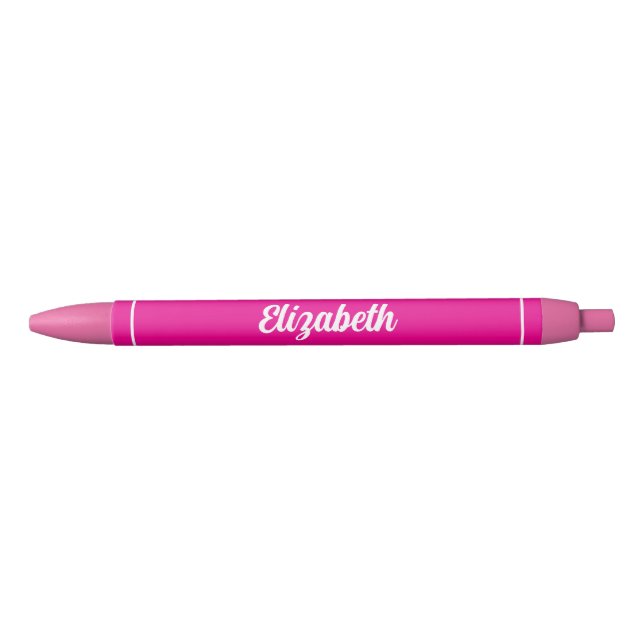 Custom Typography Name Text Cute Template Hot Pink Black Ink Pen (Front)