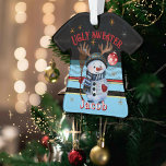 Custom Ugly Sweater- Antlered Snowman Christmas  Ornament<br><div class="desc">Add a touch of whimsical charm to your Christmas tree with our delightful Personalised "Ugly Sweater" Antlered Snowman Christmas Ornament! This unique acrylic ornament, shaped like a festive sweater, is a perfect addition to your holiday decor or a fun gift for any "ugly sweater" enthusiast. The front features our adorable...</div>