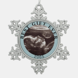 Custom Ultrasound Best Gift Ever Christmas Teal Snowflake Pewter Christmas Ornament