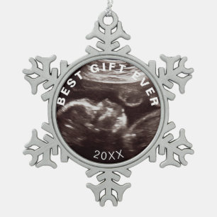 Custom Ultrasound Photo Best Gift Ever Christmas Snowflake Pewter Christmas Ornament