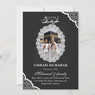 Custom Umrah Mubarak Photo Card Black Lace Islamic