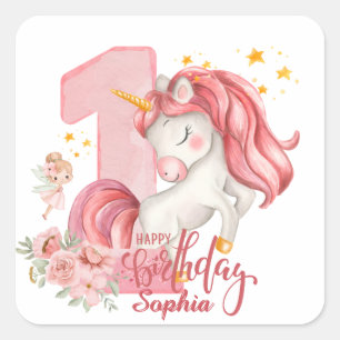 Custom Unicorn 1st Birthday Square Sticker