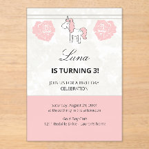 Custom Unicorn Cute Pink Birthday Party Invitation