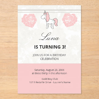 Custom Unicorn Cute Pink Birthday Party Invitation
