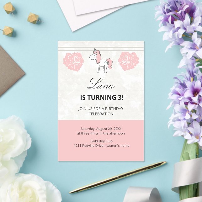 Custom Unicorn Cute Pink Birthday Party Invitation (Insitu (Wedding))