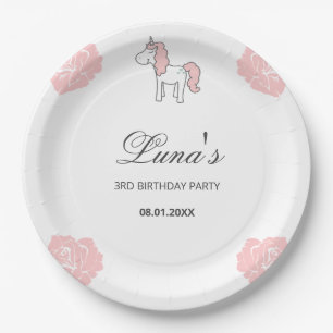 Custom Unicorn Cute Pink Birthday Party Paper Plate