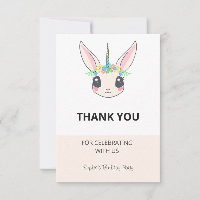 Custom Unicorn Cute Pink Birthday Party  Thank You Card (Front)