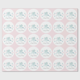 Custom Unicorn Cute Pink Blue Happy Birthday  Wrapping Paper