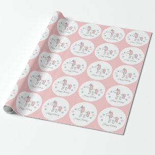 Custom Unicorn Cute Pink Happy Birthday Wrapping Paper