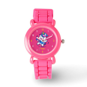 Custom Unicorn Girls Name Pink Strap Kids Watch