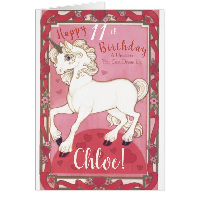 Custom Unicorn Paper Doll Birthday Card (Front)