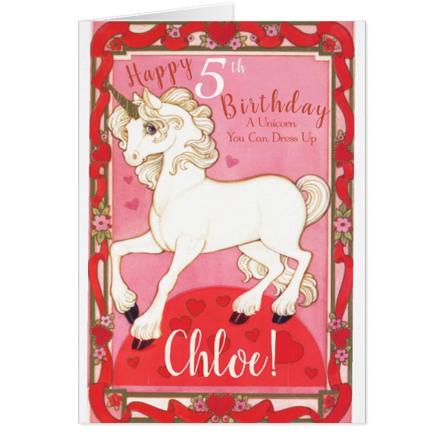 Custom Unicorn Paper Doll Birthday Card (Front)